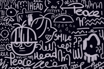 Obraz premium doodle urban drawing artwork with words, portrait and text. marker and felt white drawing