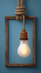 Obraz premium A rustic lamp, tied by rope, within a wooden frame