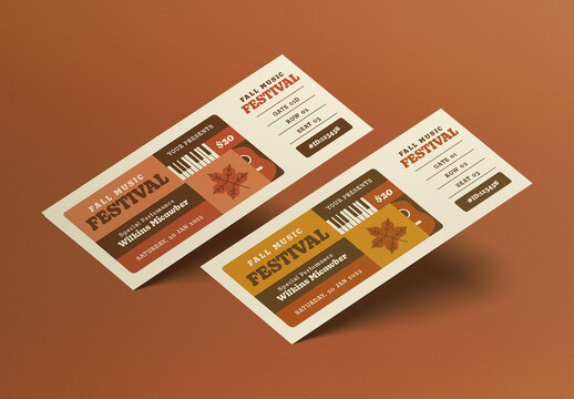 Brown and Yellow Flat Design Ticket Fall Music Ticket