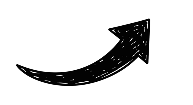 A faint curved arrow pointing upwards and right in a dark background with scattered pixelation on transparent background