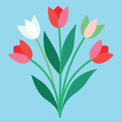 Obraz premium Seamless floral vector illustration with red and pink tulips in a heart shape on a white background, perfect for a spring love card design