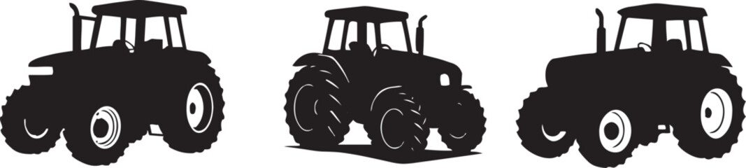 Three black tractor silhouettes on a white background © Nizam
