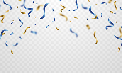 Elegant blue and gold confetti pattern background, zigzag down for celebration. Vector illustration of festive decoration.