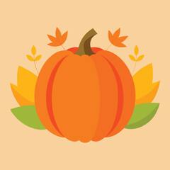 Vector illustration of an autumn pumpkin with fall leaves for a harvest or Halloween design