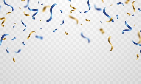 Elegant blue and gold confetti pattern background, zigzag down for celebration. Vector illustration of festive decoration.