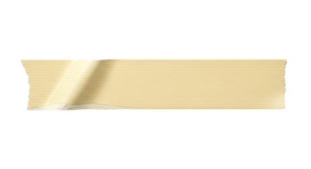 Isolated image of a single strip of beige masking tape with torn edges on a black background space on transparent background