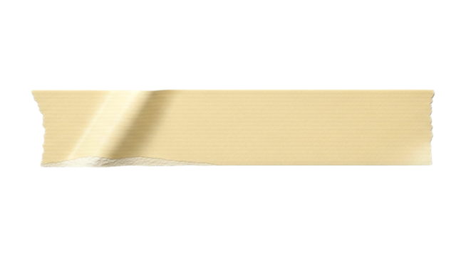 Isolated image of a single strip of beige masking tape with torn edges on a black background space on transparent background