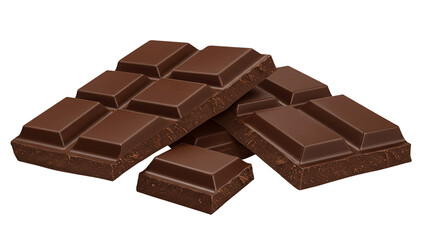 Delicious milk chocolate bar pieces stacked for a sweet treat snack food transparent background PNG, Realistic