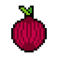 Fototapeta premium Red onion with pixel art isolated on white background