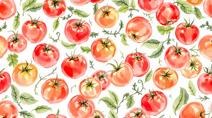 Watercolor pattern tomatoes on white background	
