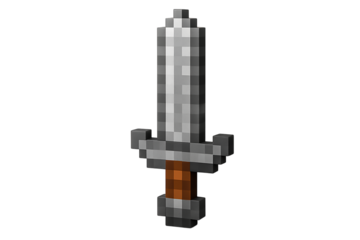 Pixel art sword weapon in 8-bit video game style. Retro fantasy iron sword PNG clip art on a transparent background for a game asset, RPG icon, or medieval design.