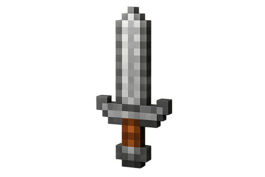 Pixel art sword weapon in 8-bit video game style. Retro fantasy iron sword PNG clip art on a transparent background for a game asset, RPG icon, or medieval design.