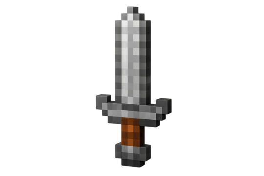 Pixel art sword weapon in 8-bit video game style. Retro fantasy iron sword PNG clip art on a transparent background for a game asset, RPG icon, or medieval design.