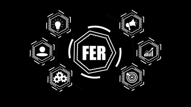 Ferocious digital hub a centralized, hexagonal constellation of interconnected gears and shielded glyphs orbiting a bold FER emblem, symbolizing fortified resilience, encrypted networks, and collabo