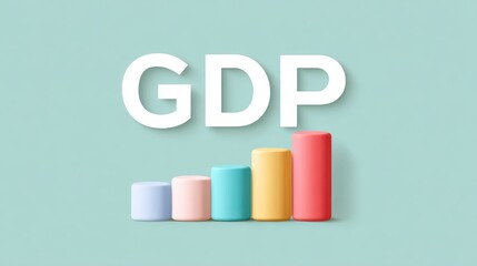The text "GDP" and a chart showing increase or decrease. Gross domestic product concept. An index indicating inflation and economic growth.