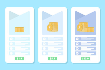 Flat vector illustration of service pricing table. Includes three plan options with order buttons, set tariffs, and package comparison for website design, landing page, and UI interface elements.