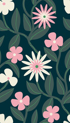 Dark Green Floral Seamless Pattern