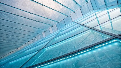 Obraz premium Abstract view of a glass ceiling with blue lighting 