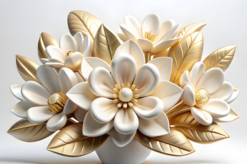 Elegant White and Gold Flower Arrangement in Vase for Decoration and Celebration