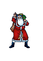 Santa Claus (Father Christmas) is carrying a heavy sack of gifts.
