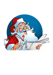 Santa Claus is reading the newspaper