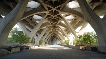 Striking concrete architecture with dramatic arches and natural light creates a modern, urban pathway.