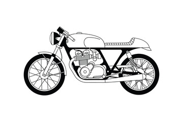 Fototapeta premium Classic cafe racer motorcycle line art detailed sketch side view for customization and design projects vector