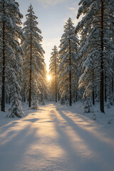 Naklejka premium Snow-Covered Pine Forest – Winter Serenity