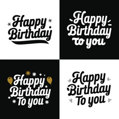 Fototapeta premium Happy birthday typography set with decorative lettering, balloons, stars, and festive elements for celebration and greeting designs