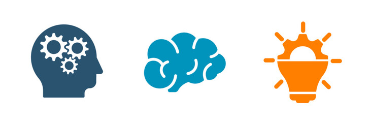 Thinking icons with icons of critical thinking, brain, creativity, idea.