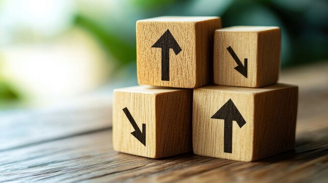Wooden Blocks Showing Up and Down Trends.