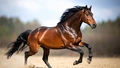 A Majestic Brown Horse Gallops Freely Through An Open Field, Showcasing Its Powerful Muscles, Flowing Mane, And Dynamic Movement, Capturing The Essence Of Equine Grace And Freedom.
