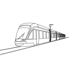 Modern Tram Illustration for Coloring Books and Educational Materials Urban Transportation Design White Background Illustration Vector Graphics