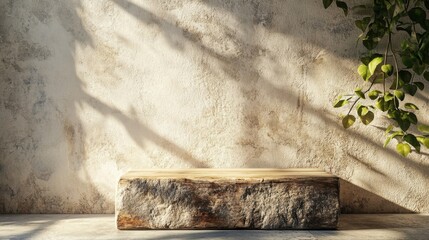 Rustic Wooden Display Sunlit Wall.