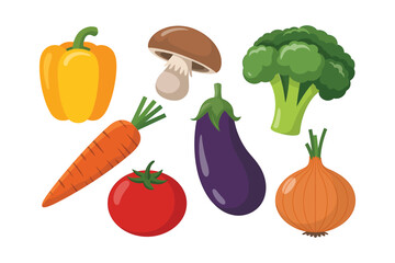 Assortment of fresh healthy vegetables featuring bell pepper carrot mushroom broccoli eggplant tomato onion vector