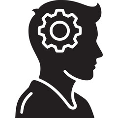 Thinking mind with gear icon, symbolizing intelligence, problemsolving, and innovation, isolated on white background for psychology and business concepts