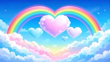 Pastel rainbow heart clouds