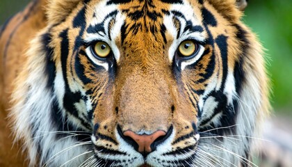 Fototapeta premium A Close Up Depiction Of A Majestic Tiger S Face, Showcasing Intricate Details Of Fur, Eyes, And Nose A Stunning Wildlife Portrait For Nature Enthusiasts.