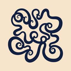 Vector illustration of an abstract floral pattern with swirling black leaves and ornate curves