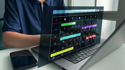 Calendar work schedule, business plan concept.Managing a scheduled meeting.Businessman manages time to work efficiently and on time on all projects.