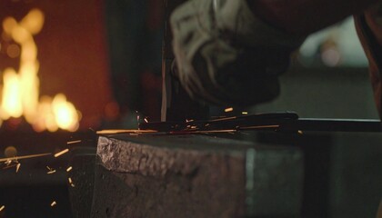 A Blacksmith Forges Steel With Intense Heat And Sparks, A Close Up View Of The Craft, Showcasing The Art Of Metalworking, A Dynamic And Dramatic Scene Of Industry.