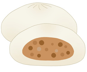 シンプルな2個セットの肉まんのイラスト