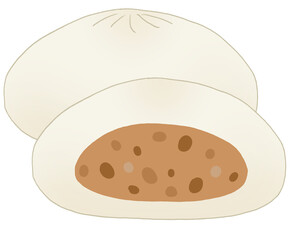 シンプルな2個セットの肉まんのイラスト