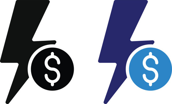 energy cost icon. Lightning bolt with dollar sign. money, price, profit increase and decrease icon set. Money increase icon with arrow up symbol.  Dollar graph up green graph chart sign

