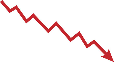 Red zigzag downward arrow icon isolated on transparent background vector