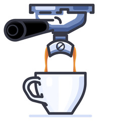 Coffee machine pouring espresso icon. A flat, simple line icon of a coffee machine pouring espresso into a cup.