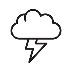 Thunderstorm icon, simple black outline vector of a cloud with a lightning bolt. Stormy weather symbol for forecast app or web, isolated on white background.
