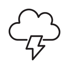 Thunderstorm icon, simple black outline vector of a cloud with a lightning bolt. Stormy weather symbol for forecast app or web, isolated on white background.
