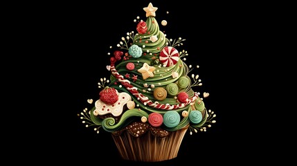 Whimsical Christmas Cupcake Featuring a Tree Design Embracing Festive Culinary Artistry for Modern Dessert Promotions