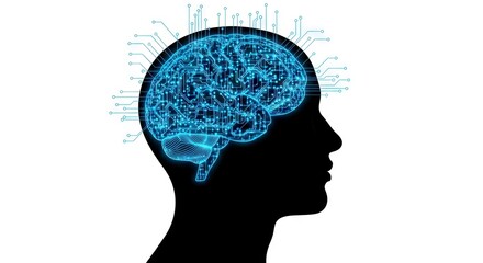 Digital illustration of human brain and technological network